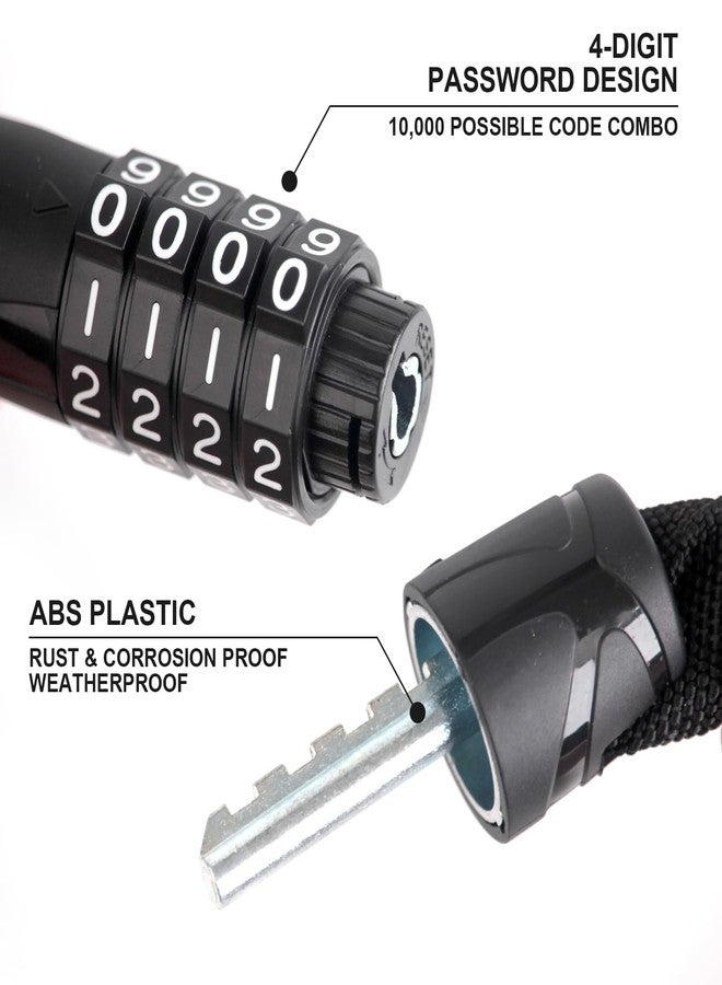 Venzio 4-Digit Combination Bike Chain Lock, Keyless 4mm x 900mm (3FT) Anti-Theft Security Lock for Bicycle, E-Bike, Scooter, Fence, Gate, Door, with Zinc Alloy Core & Fabric Sleeve - Image 2
