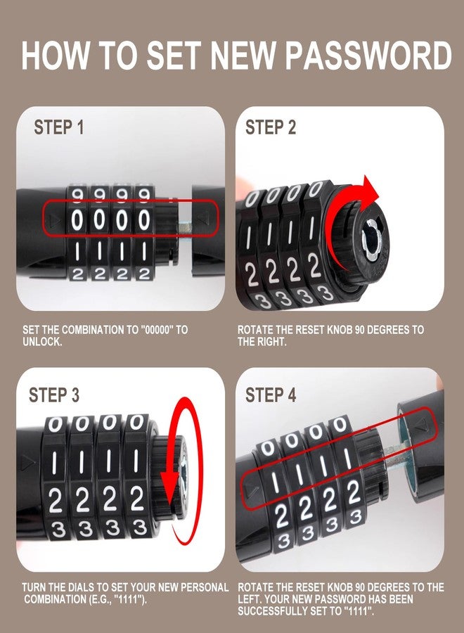 Venzio 4-Digit Combination Bike Chain Lock, Keyless 4mm x 900mm (3FT) Anti-Theft Security Lock for Bicycle, E-Bike, Scooter, Fence, Gate, Door, with Zinc Alloy Core & Fabric Sleeve - Image 5