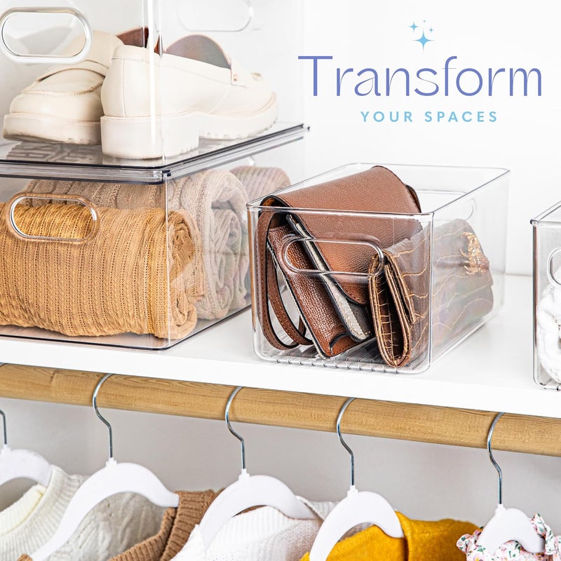 PrimeBox Plastic Food Storage 4 Pack Clear Container Bin with Handles for Organizing Kitchen, Pantry, Fridge, Freezer, Pantry,Bathroom. 10"x6"x5" - Image 2