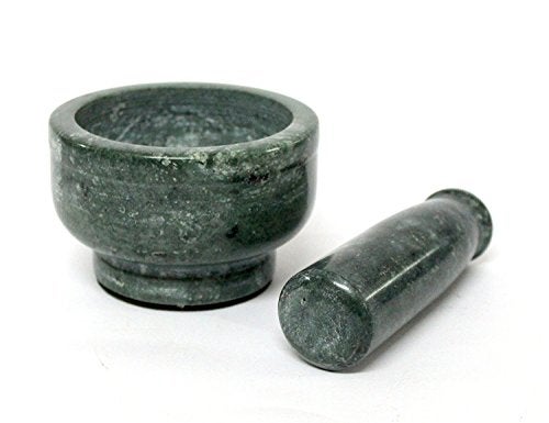 KLEO 4" Diameter Natural Stone Mortar and Pestle Set as Spice Grinder, Medicine Masher - Okhli and Musal (Green Deep) - Image 1