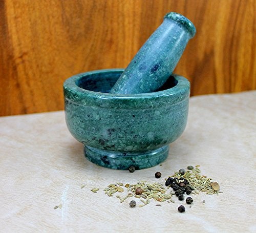 KLEO 4" Diameter Natural Stone Mortar and Pestle Set as Spice Grinder, Medicine Masher - Okhli and Musal (Green Deep) - Image 2