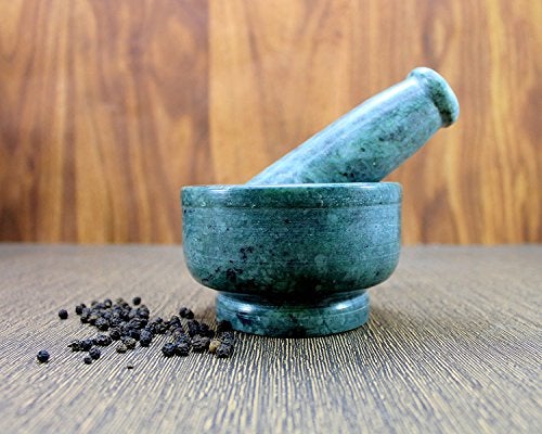 KLEO 4" Diameter Natural Stone Mortar and Pestle Set as Spice Grinder, Medicine Masher - Okhli and Musal (Green Deep) - Image 4