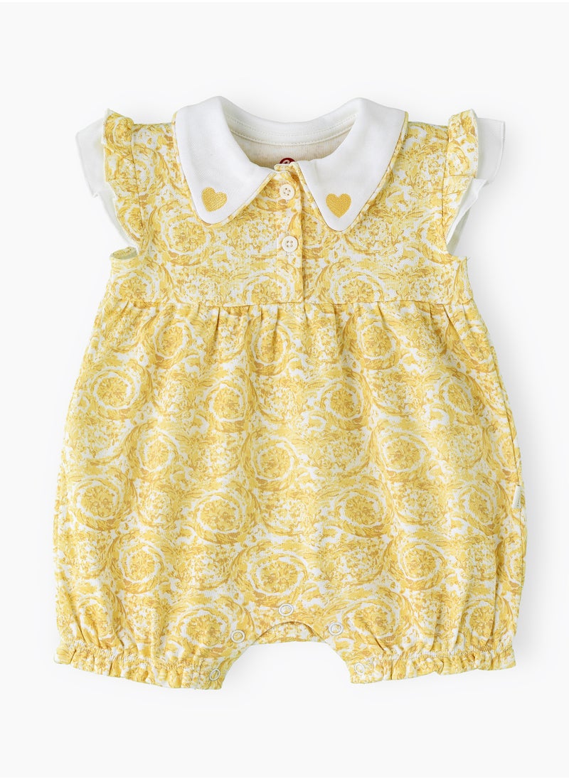 Elegant Kids - Girls' Sleeveless Printed Romper with Heart Collar Detail - Image 1
