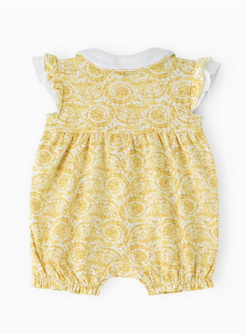 Elegant Kids - Girls' Sleeveless Printed Romper with Heart Collar Detail - Image 1