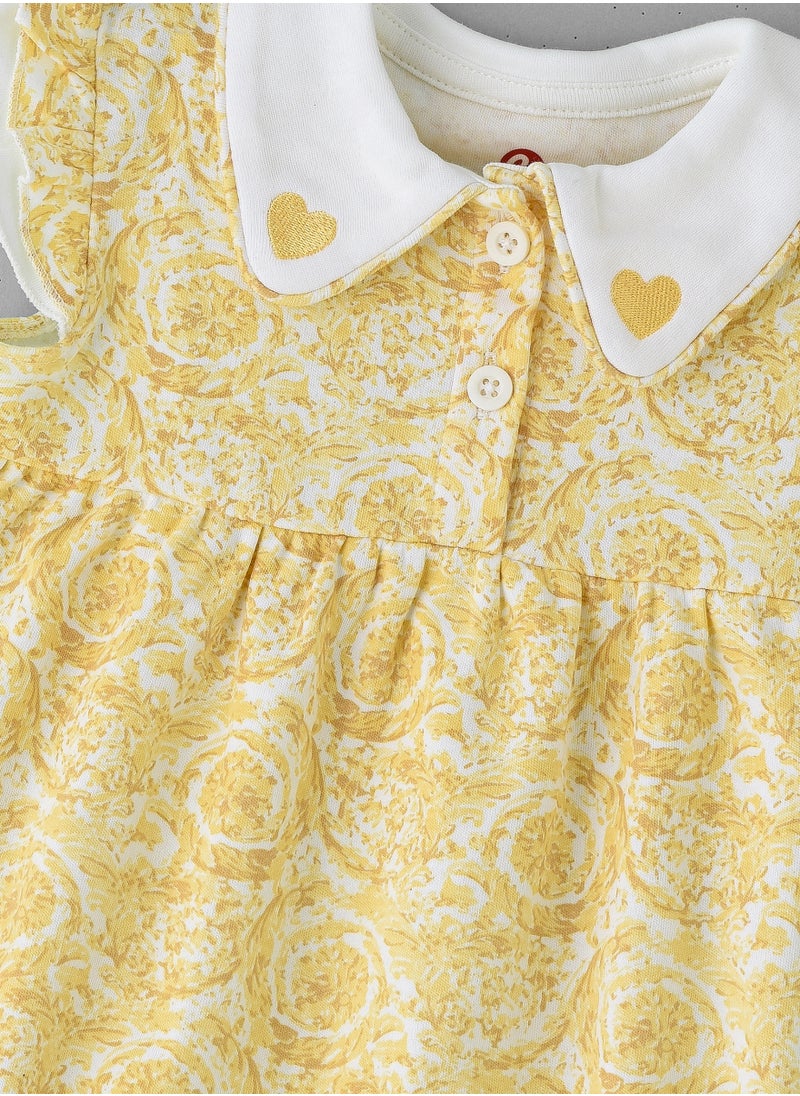 Elegant Kids - Girls' Sleeveless Printed Romper with Heart Collar Detail - Image 1