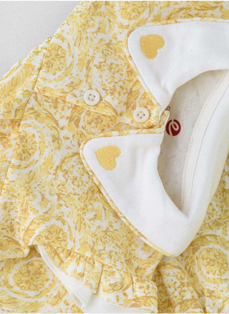 Elegant Kids - Girls' Sleeveless Printed Romper with Heart Collar Detail - Image 1