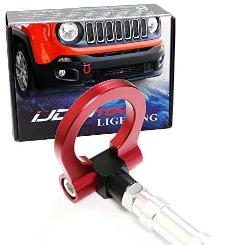 iJDMTOY Red Track Racing Style Tow Hook Ring Compatible with Jeep 2015up Renegade Latitude Sport Limited Models Except Trailhawk Made of Lightweight Aluminum