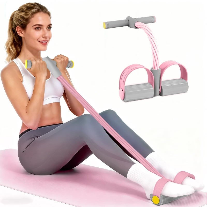 Spechance Pedal Resistance Bands with Handles, Durable 6-Tubes Multifunction Pedal Resistance Band, Natural Rubber Foot Pedal Resistance Bands, Fitness Resistance Bands for Abdomen, Waist, Arm, Leg (Pink) - Image 1
