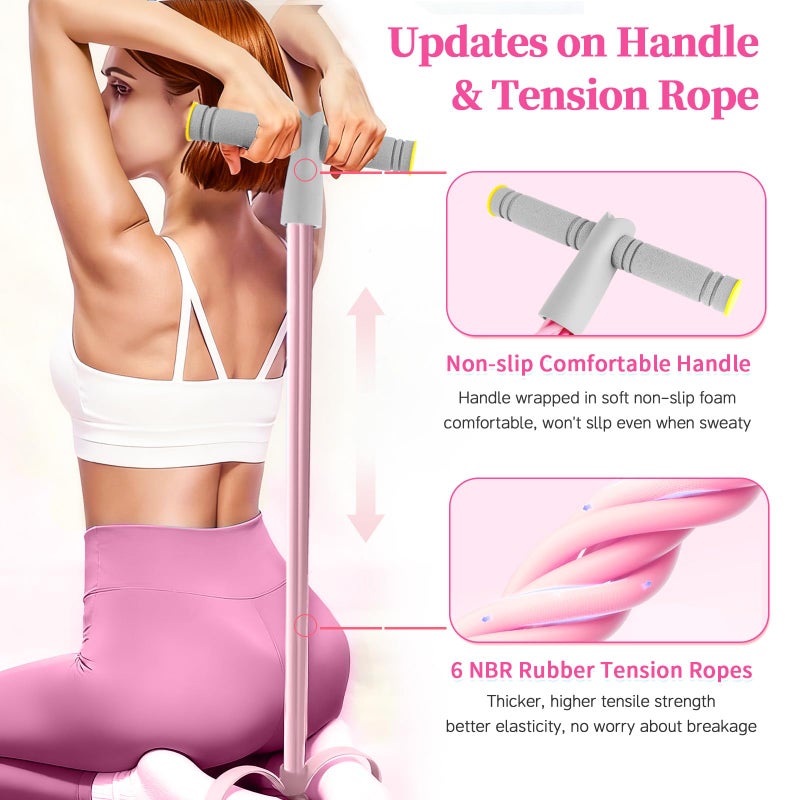 Spechance Pedal Resistance Bands with Handles, Durable 6-Tubes Multifunction Pedal Resistance Band, Natural Rubber Foot Pedal Resistance Bands, Fitness Resistance Bands for Abdomen, Waist, Arm, Leg (Pink) - Image 3