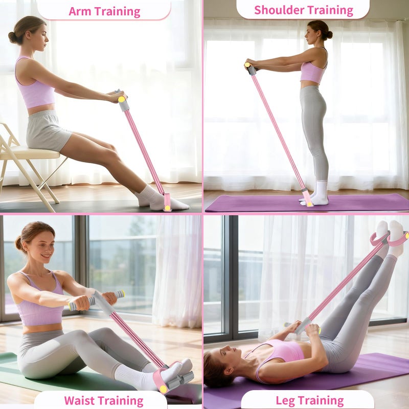 Spechance Pedal Resistance Bands with Handles, Durable 6-Tubes Multifunction Pedal Resistance Band, Natural Rubber Foot Pedal Resistance Bands, Fitness Resistance Bands for Abdomen, Waist, Arm, Leg (Pink) - Image 5
