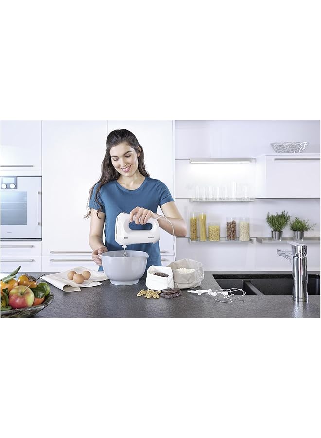 BRAUN Hand Mixer 400W 4 Speeds Turbo Smart Mix 2 Stainless Steel Whisks 2 Stainless Steel Hooks Hm1010Wh White - Image 4
