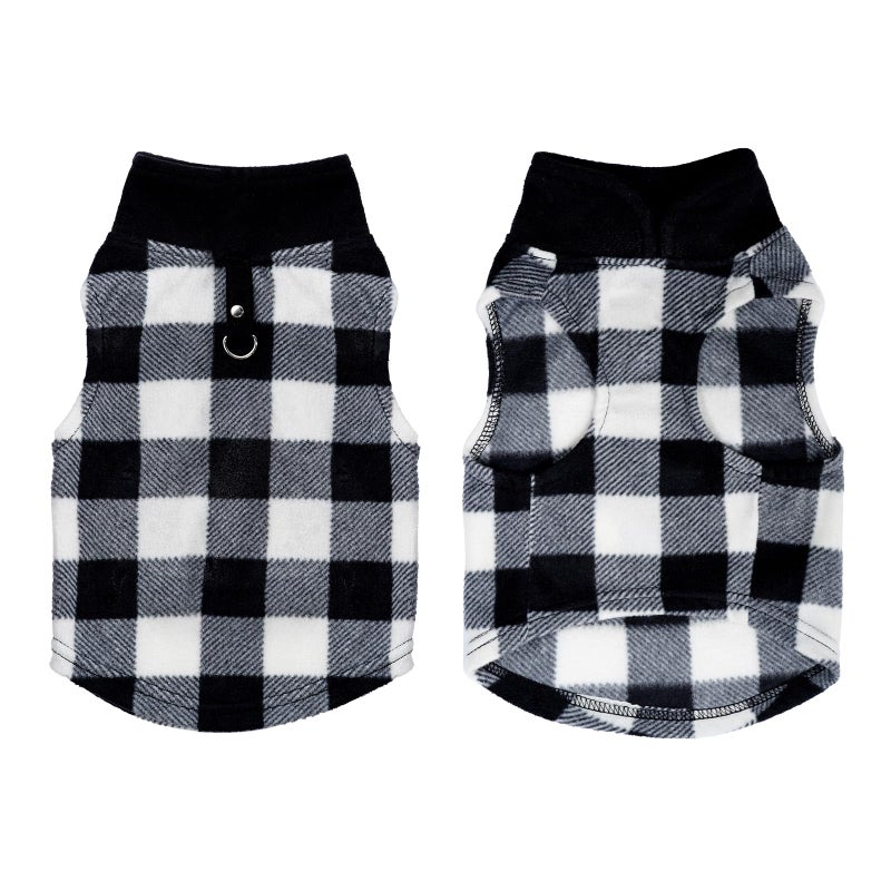 Rbenxia 1 PC Plaid Dog Sweaters with Leash Ring Soft Fleece Vest Dogs Pullover Warm Jacket Pet Dogs Clothes Winter Dog Outfits for Small Puppy Cat Pets (Black and White, Small) - Image 2
