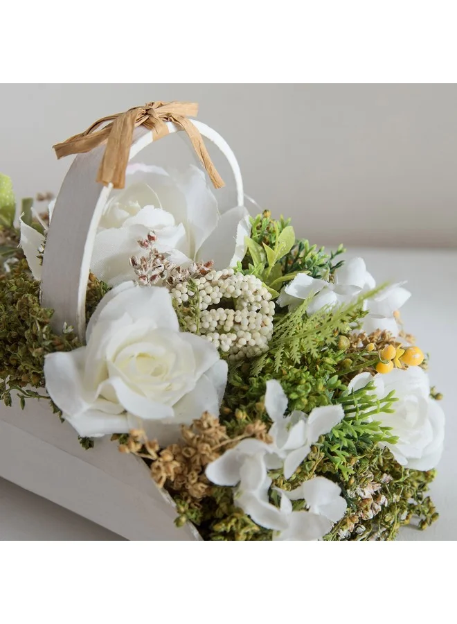 Home Box Caven Mix Rose Arrangement in Halfmoon Basket with Handle 21 x 13 x 13 cm