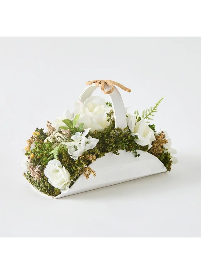 Home Box Caven Mix Rose Arrangement in Halfmoon Basket with Handle 21 x 13 x 13 cm