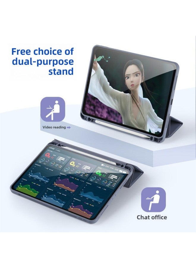 غطاء حماية مناسب لجهاز iPad اللوحي iPad الجيل 9 حافظة حماية من السيليكون iPad 10 مع فتحة قلم ثلاثية الطي - اللون: ملصق خلفي رمادي - الطراز المطبق: iPad 10.2 بوصة (الجيل 7/8/9) مع درج قلم - Image 3