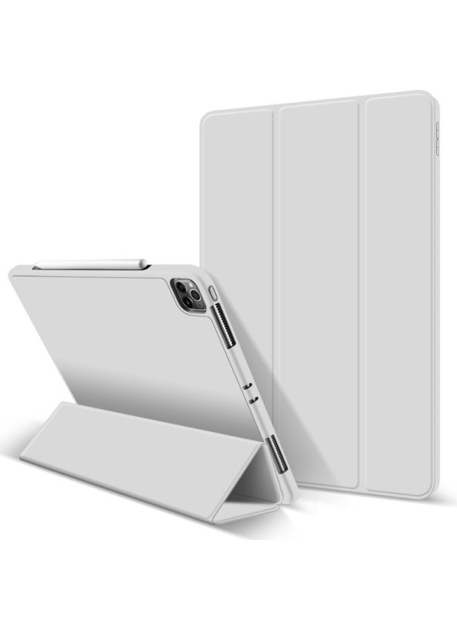 غطاء حماية مناسب لجهاز iPad اللوحي iPad الجيل 9 حافظة حماية من السيليكون iPad 10 مع فتحة قلم ثلاثية الطي - اللون: ملصق خلفي رمادي - الطراز المطبق: iPad 10.2 بوصة (الجيل 7/8/9) مع درج قلم - Image 1