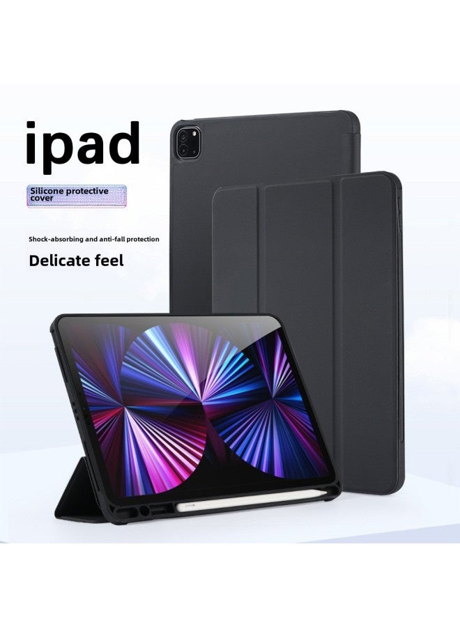غطاء حماية مناسب لجهاز iPad اللوحي iPad الجيل 9 حافظة حماية من السيليكون iPad 10 مع فتحة قلم ثلاثية الطي - اللون: ملصق خلفي رمادي - الطراز المطبق: iPad 10.2 بوصة (الجيل 7/8/9) مع درج قلم - Image 2