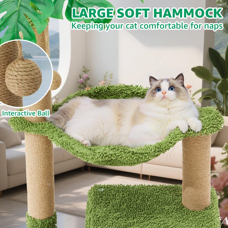 Woochpet Large Cat Tree for Indoor Cats, Multi-Functional Comfy Cat Bed - 48inch Tall Cat Tower with Scratching Post, Cozy Hammock for Kittens and Adults Cat, Cute Cando with Toy - Image 3
