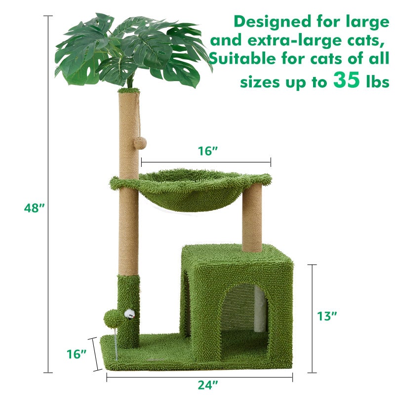 Woochpet Large Cat Tree for Indoor Cats, Multi-Functional Comfy Cat Bed - 48inch Tall Cat Tower with Scratching Post, Cozy Hammock for Kittens and Adults Cat, Cute Cando with Toy - Image 2