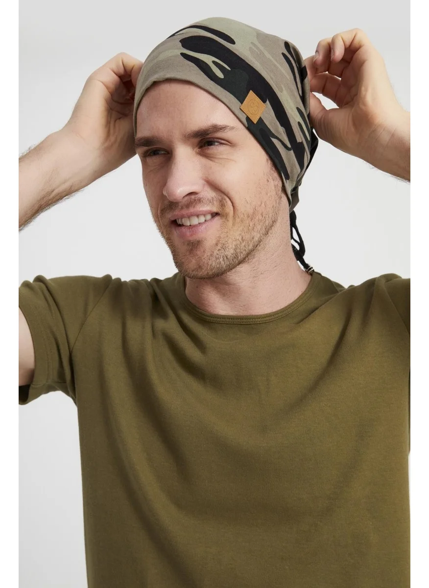 Butikgiz Men's Khaki Camouflage Patterned Yarn 4 Season Hat Beanie Buff Ultra Soft Combed Cotton