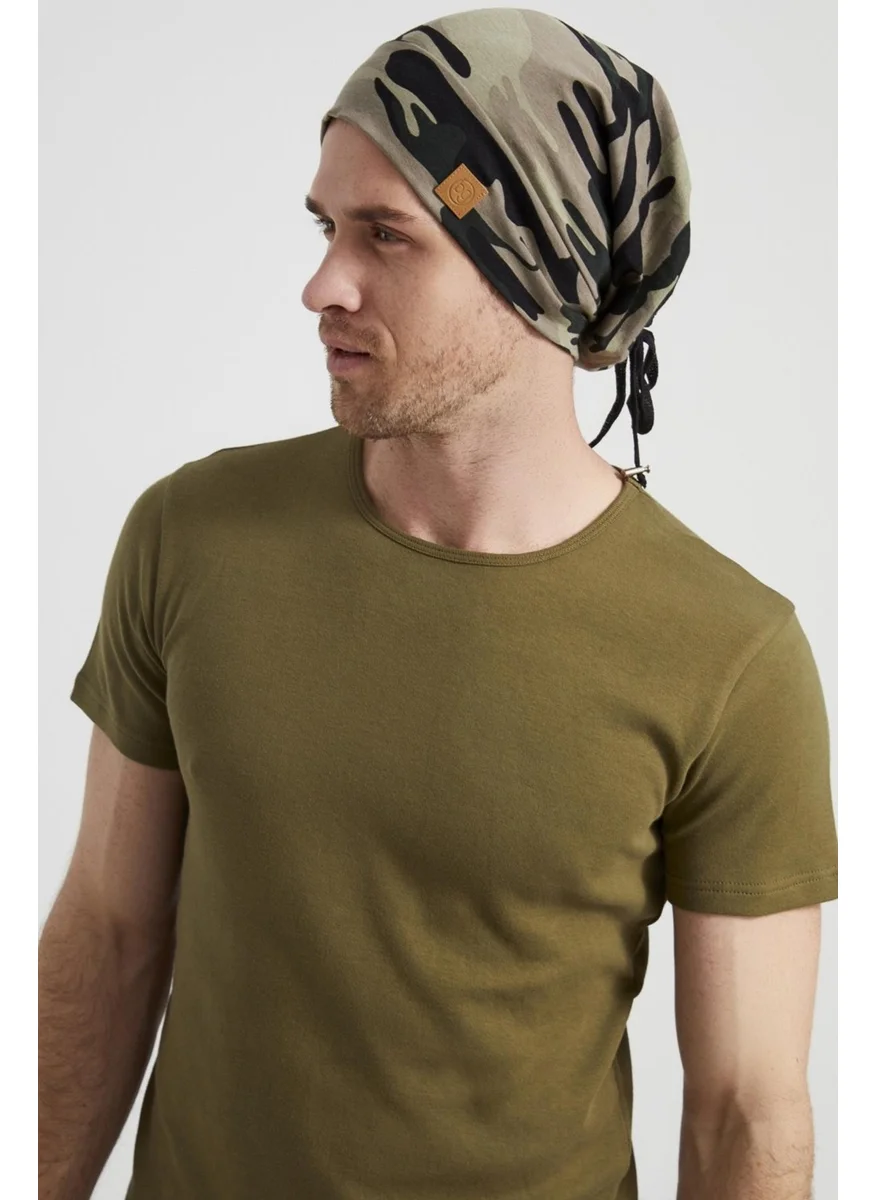 Butikgiz Men's Khaki Camouflage Patterned Yarn 4 Season Hat Beanie Buff Ultra Soft Combed Cotton