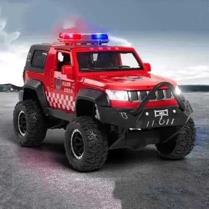 FEXXA 🏎️ Scale Exclusive Alloy Metal Pull Back Die-cast Car Model with Sound Light Mini Auto Toy for Kids Metal Model Toy Car with Sound and Light (1.32 Scale Police Jeep-RED) - Image 3