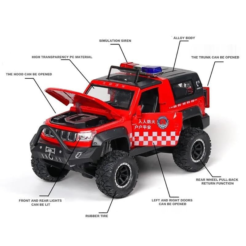 FEXXA 🏎️ Scale Exclusive Alloy Metal Pull Back Die-cast Car Model with Sound Light Mini Auto Toy for Kids Metal Model Toy Car with Sound and Light (1.32 Scale Police Jeep-RED) - Image 2