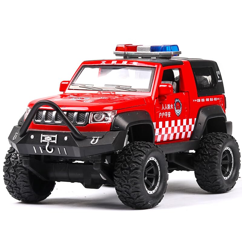 FEXXA 🏎️ Scale Exclusive Alloy Metal Pull Back Die-cast Car Model with Sound Light Mini Auto Toy for Kids Metal Model Toy Car with Sound and Light (1.32 Scale Police Jeep-RED) - Image 1