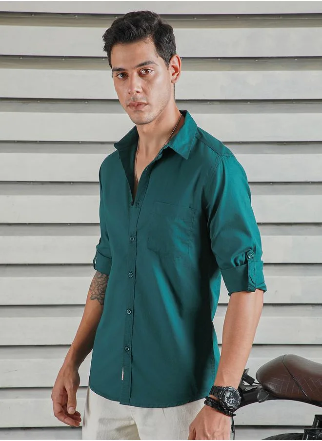 HIGH STAR Classic Roll-Up Sleeves Casual Shirt