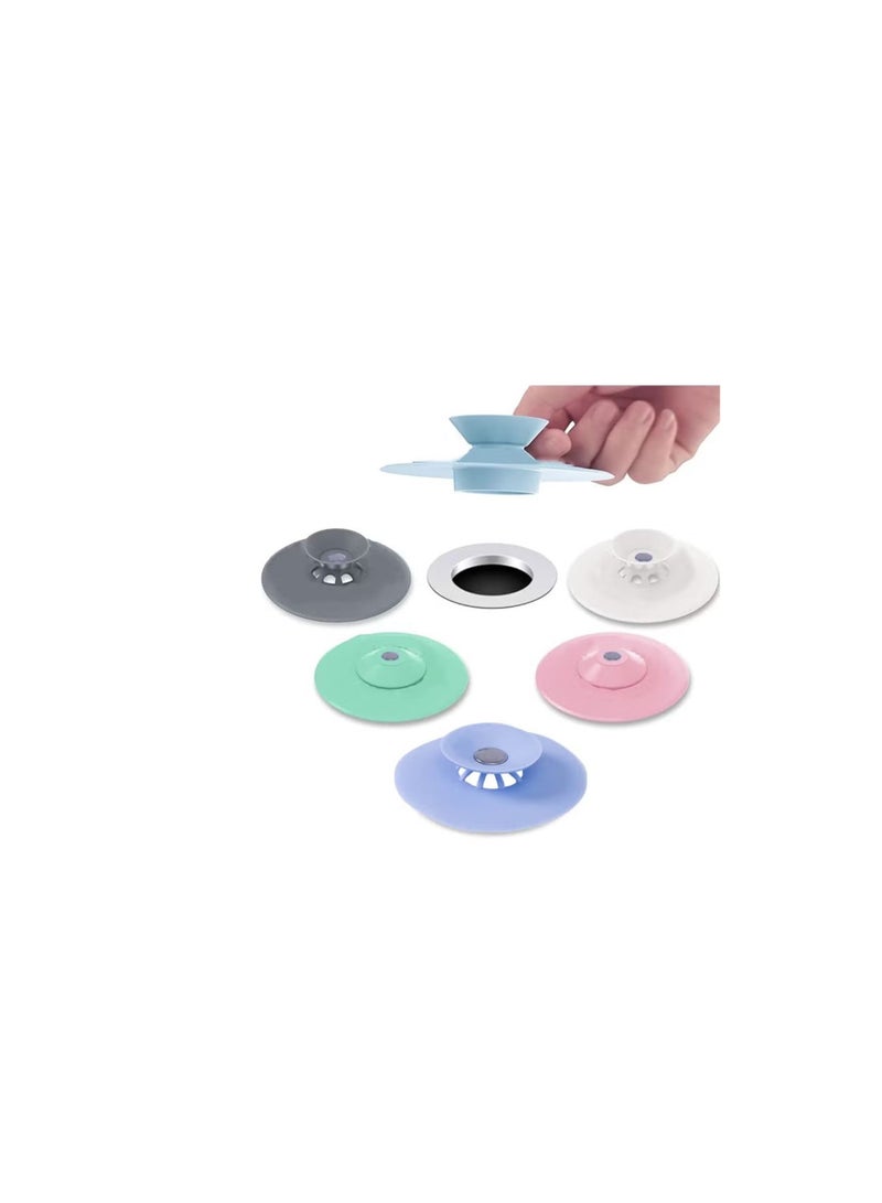 5 Pcs Silicone Shower Drain Stopper, Bathtub Drain Strainers, Anti-Odor Mat Drain Cover, Hair Trap Catcher, Bathtub Drain Stopper Protectors, Anti-Cockroach Deodorizing Floor Stopper - Image 1