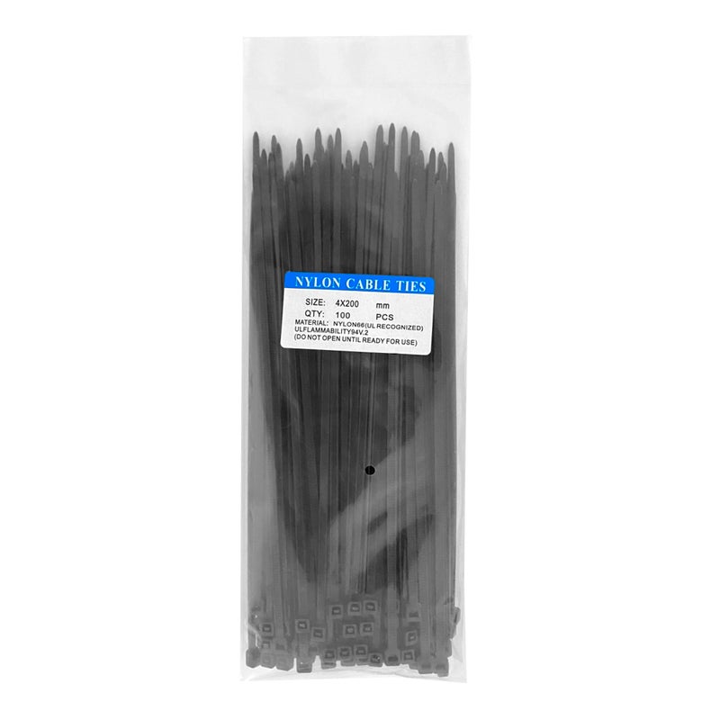 Self-locking Nylon Ties Good Bearing 4*200 Backstop Design Thickening Buckle Non-slip Design No Burrs 100 Straps/package Black - Image 1