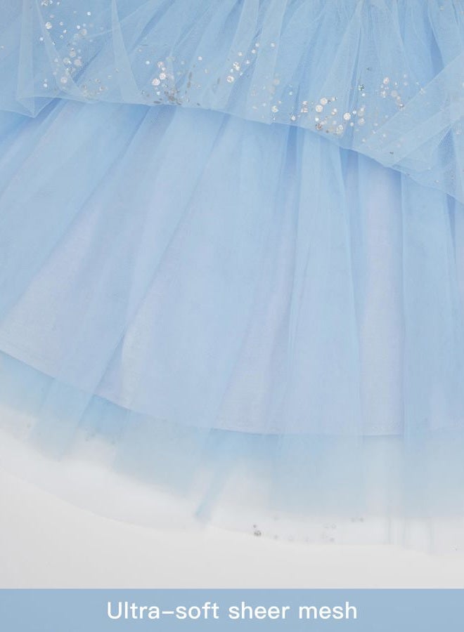 Stelle Tutu for Girls Sequin Skirt with Elastic Waist Layered Tulle Ballet Dance Princess Dress Birthday Outfit, Icy Blue, 4-5 Years - Image 5