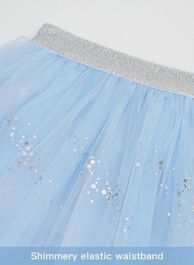 Stelle Tutu for Girls Sequin Skirt with Elastic Waist Layered Tulle Ballet Dance Princess Dress Birthday Outfit, Icy Blue, 4-5 Years - Image 4