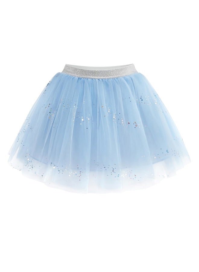 Stelle Tutu for Girls Sequin Skirt with Elastic Waist Layered Tulle Ballet Dance Princess Dress Birthday Outfit, Icy Blue, 4-5 Years - Image 1