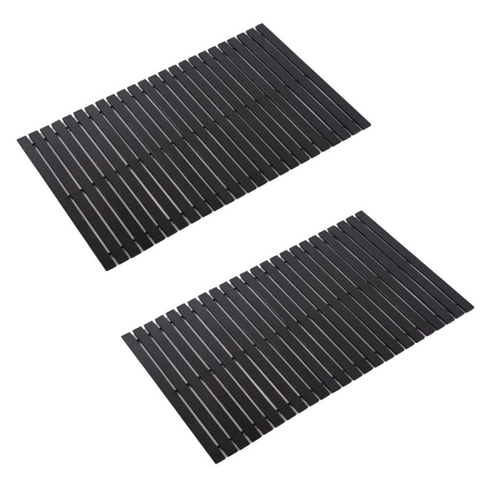 BAMBOO BATH MAT BATHROOM RUGS FLOOR WOOD SHOWER BATHTUB WATERPROOF NON SLIP BLACK BAMBOO ACCESSORIES 16X24 INCH EASY TO CLEAN 2 PCS