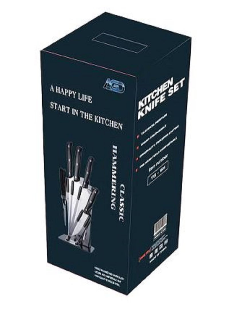AGD 5-Piece Knives Set With Stand Silver/Black YG-605 - Image 3
