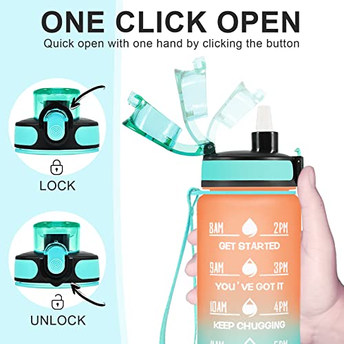 Enerbone 32 oz Water Bottle, Leakproof BPA & Toxic Free, Motivational Water Bottle with Times to Drink and Straw, Fitness Sports Water Bottle with Strap for Office, Gym, Outdoor Sports, Orange-Green - Image 4