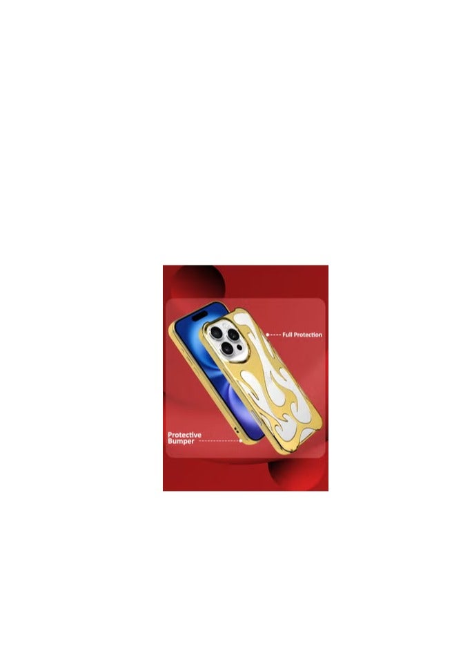 CATANES iPhone 16 Pro Max 2Packs Flame Case Cover Soft TPU and Glossy with 3D Shockproof Screen Protector - Gold