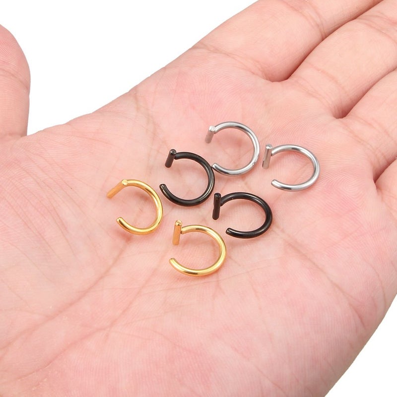 Ruifan رويفان 14G شكل T من الفولاذ المقاوم للصدأ مشبك قفاز غير مثقوب مزدوج مزيف حلقة شفة أنف حلقة أنف للنساء والرجال 6 قطع - ألوان مختلطة 1# - Image 5