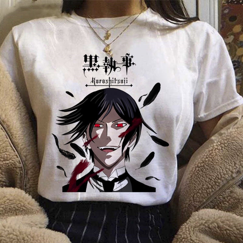 Black butler black deacon printed t-shirt short sleeve women's wish/ Yama - Image 1