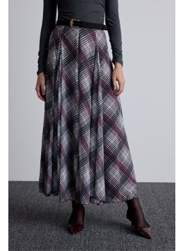 Manuka Flounce Wide Skirt Plaid Burgundy  - Image 3