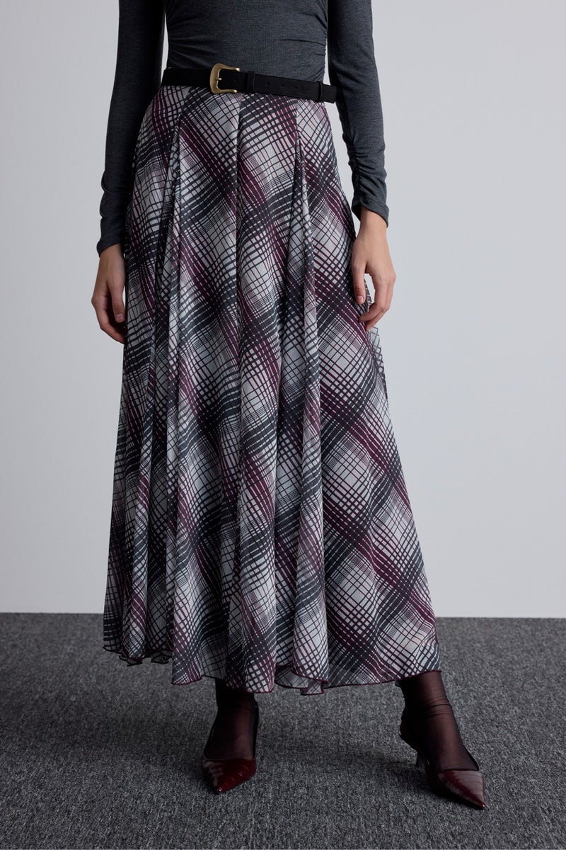 Manuka Flounce Wide Skirt Plaid Burgundy  - Image 3