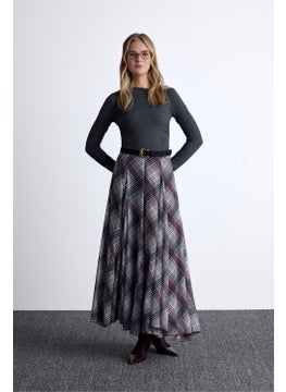 Manuka Flounce Wide Skirt Plaid Burgundy  - Image 5