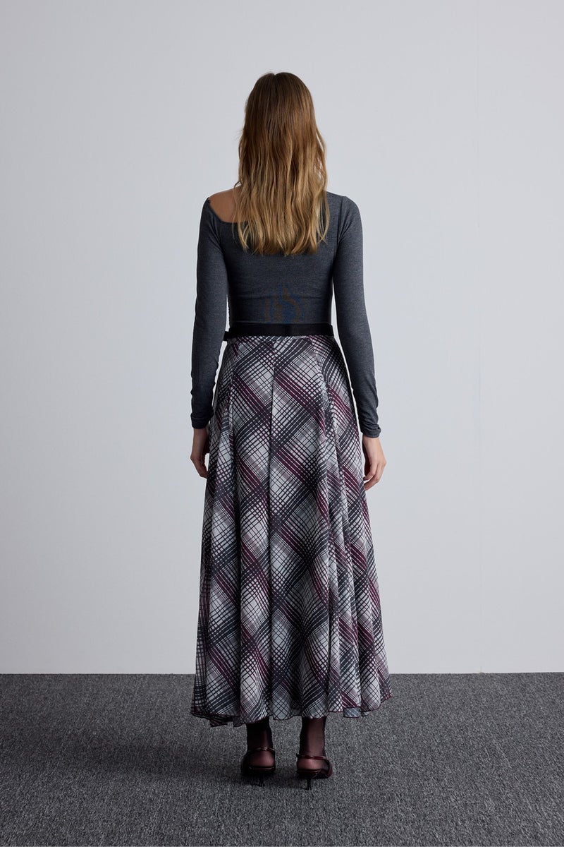 Manuka Flounce Wide Skirt Plaid Burgundy  - Image 4