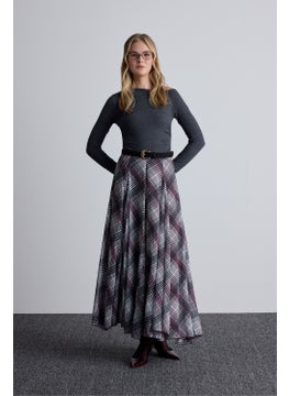 Manuka Flounce Wide Skirt Plaid Burgundy  - Image 1