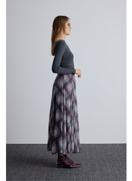 Manuka Flounce Wide Skirt Plaid Burgundy  - Image 2