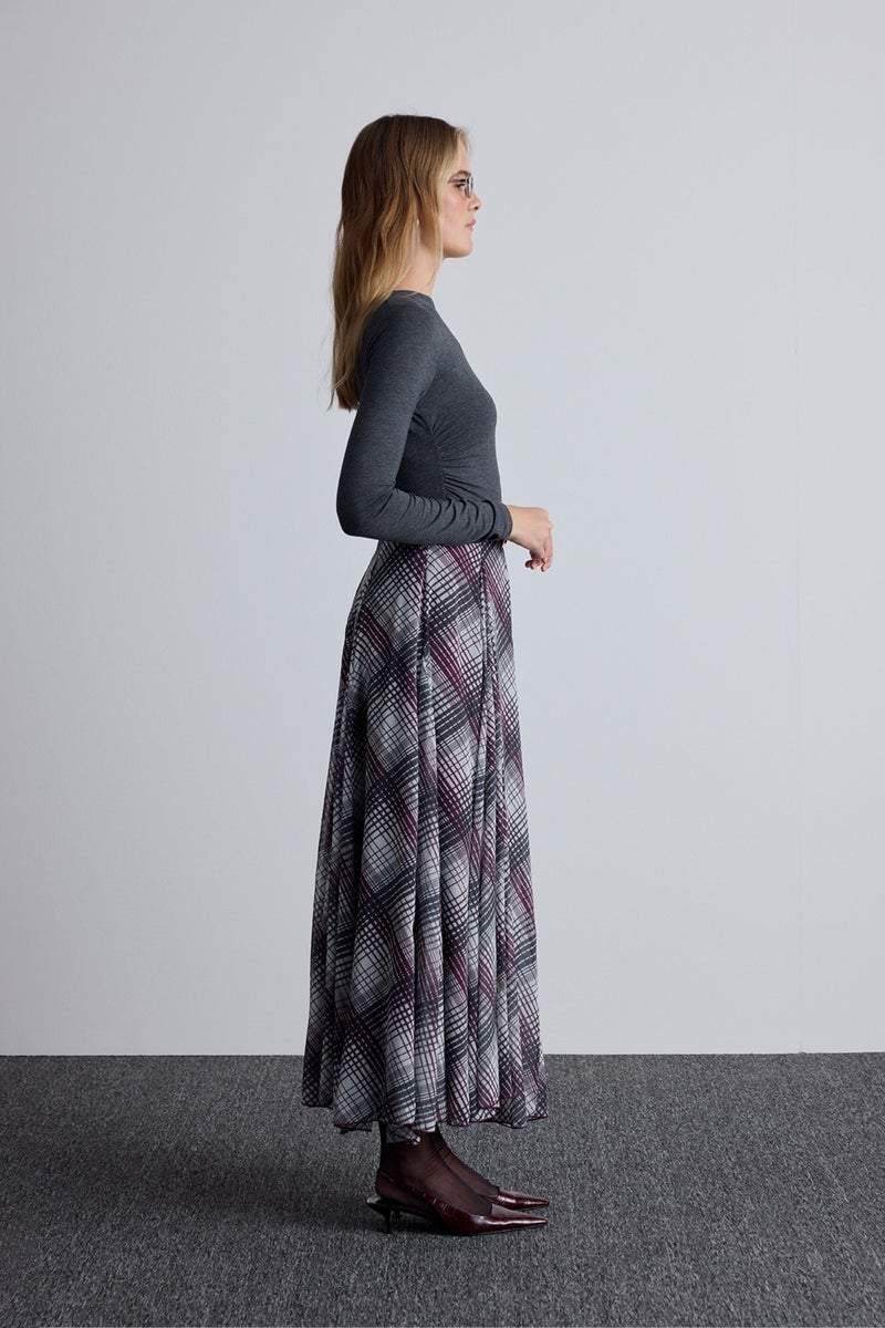 Manuka Flounce Wide Skirt Plaid Burgundy  - Image 2