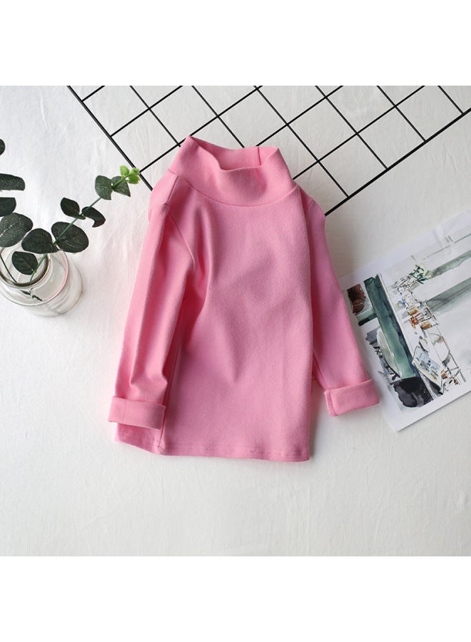 Girls' Brushed Base Layer Shirt, New Spring And Autumn Children's Half-high Collar Base Layer, Solid Color Long-sleeve Top For Young Children