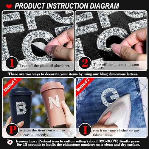 Locacrystal 34Pcs Rhinestone Letter Stickers Bling Glitter Alphabet A-Z Letters Self-Adhesive Crystal Rhinestones Word Sticker Iron on Letters for Clothing Art Crafts DIY Decors(Sliver+White,2.24") - Image 3