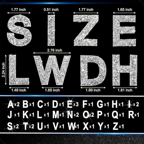 Locacrystal 34Pcs Rhinestone Letter Stickers Bling Glitter Alphabet A-Z Letters Self-Adhesive Crystal Rhinestones Word Sticker Iron on Letters for Clothing Art Crafts DIY Decors(Sliver+White,2.24") - Image 5